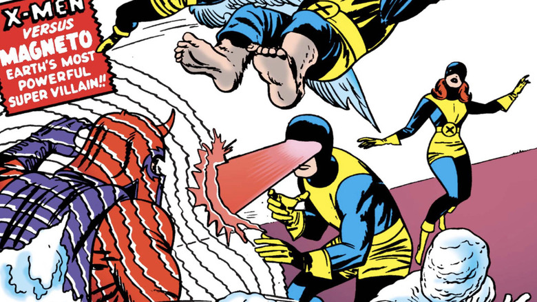 X-Men #1 cover - Magneto fighting Cyclops, Iceman, Beast, Angel and Jean Grey