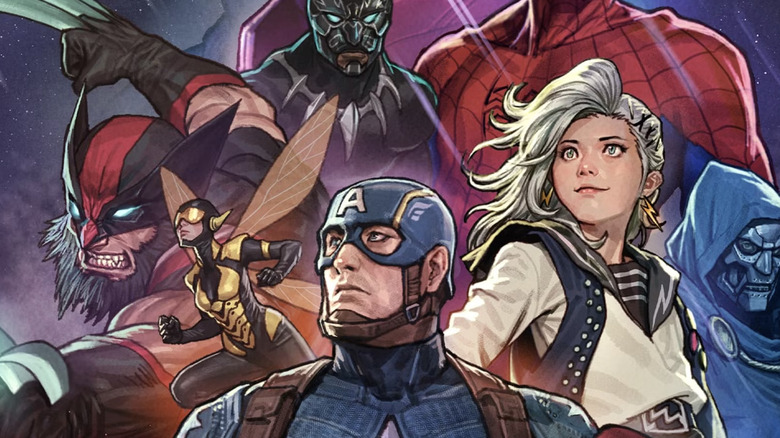 Ultimate Endgame cover inspired by Avengers: Endgame poster -- Wolverine, Wasp, Black Panther, Captain America, Maystorm, Spider-Man, and Doom