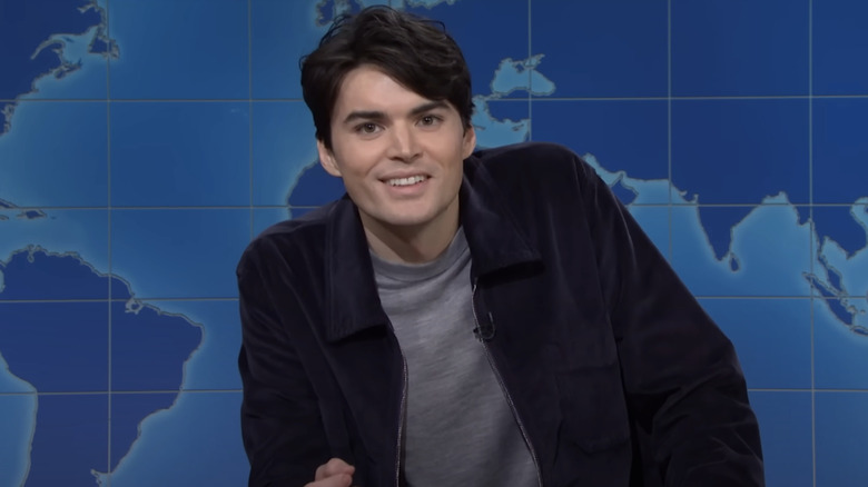 Michael Longfellow at the Weekend Update desk on Saturday Night Live
