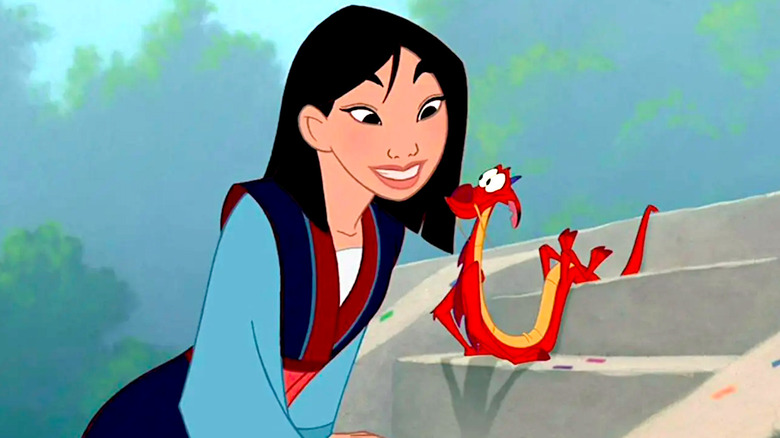 Mushu and Mulan talk on steps