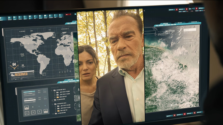 Emma Brunner of Arnold Schwarzenegger and Emma Bronner of Monica Barbaro were seen alongside a laptop screen in Foubar
