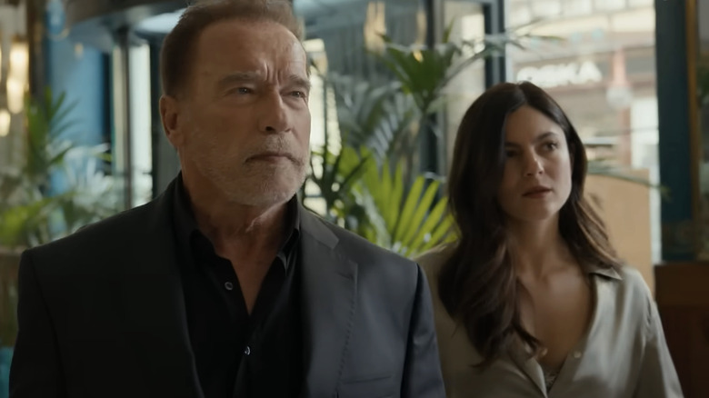 Arnold Schwarzenegger Luke Bruner and Monica Barbaro Emma Brunner Wook together in Foubar