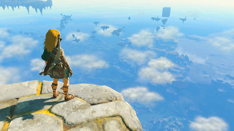 Link on the edge of a sky island looking down in The Legend of Zelda: Tears of the Kingdom