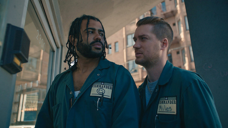 Collin (Daveed Diggs) and Miles (Rafael Casal) standing next to each other on "Blindspotting."