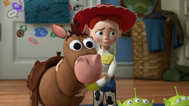 Bullseye and Jessie (Joan Cusack) listen to a lecture from Woody (Tom Hanks) in Toy Story 3