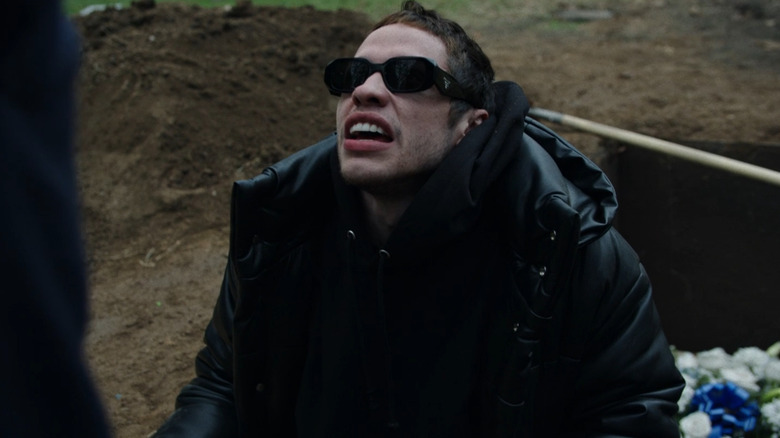 Pete off the wagon, making a fool of himself at a funeral, in Bupkis