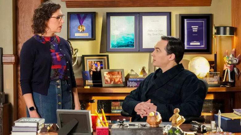 Amy and Sheldon in his office on Young Sheldon