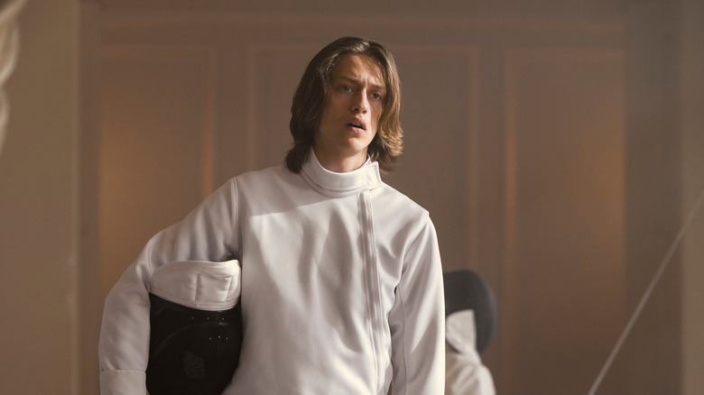 Percy Hynes White's Xavier Thorpe wearing a fencing uniform on Wednesday