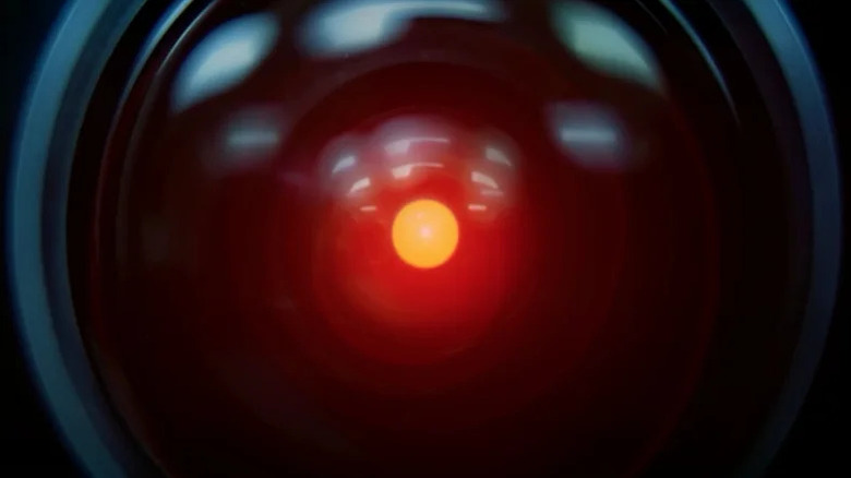 The glowing red LED of HAL is seen in closeup in 2001 A Space Odyssey
