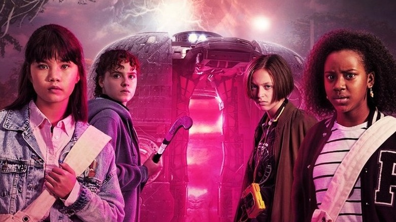 Paper Girls poster: Erin, KJ, Mac, and Tiff