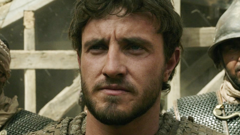Paul Mescal as Lucius looking stoic in Gladiator II