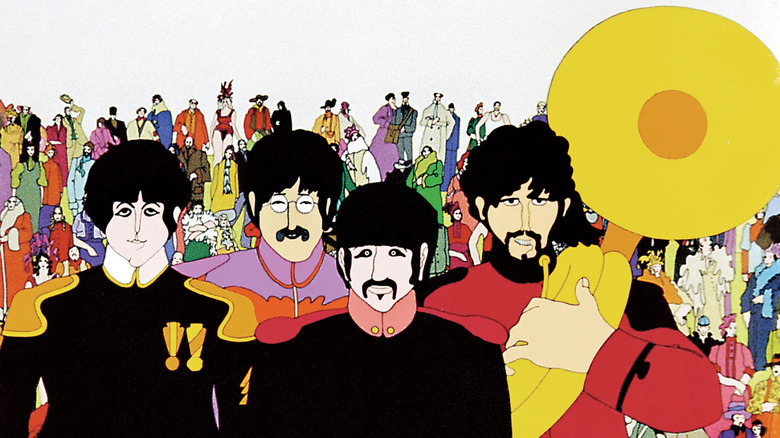 The Beatles gathered together in Yellow Submarine