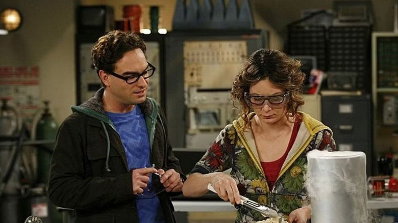 Leonard and Leslie in the CalTech lab on The Big Bang Theory