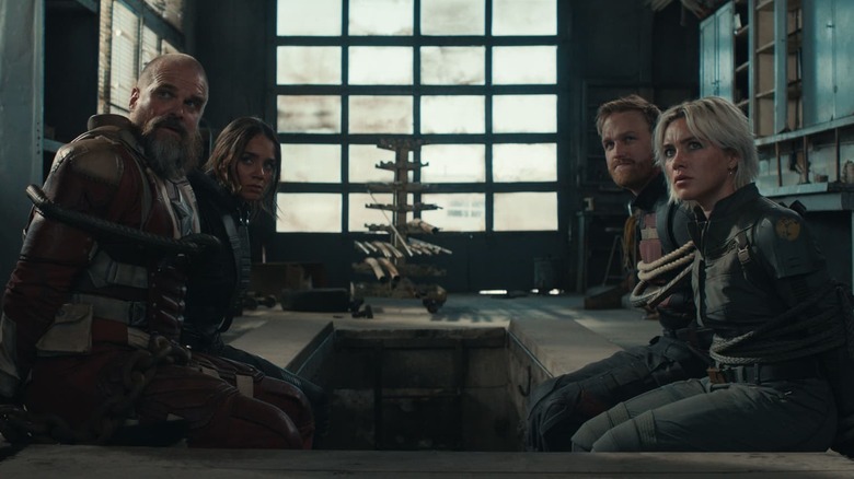 Red Guardian, Ghost, John Walker, and Yelena Belova tied up in Thunderbolts