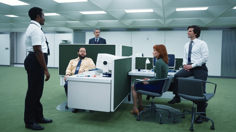Milchick and the four macrodata purists on dismissal.