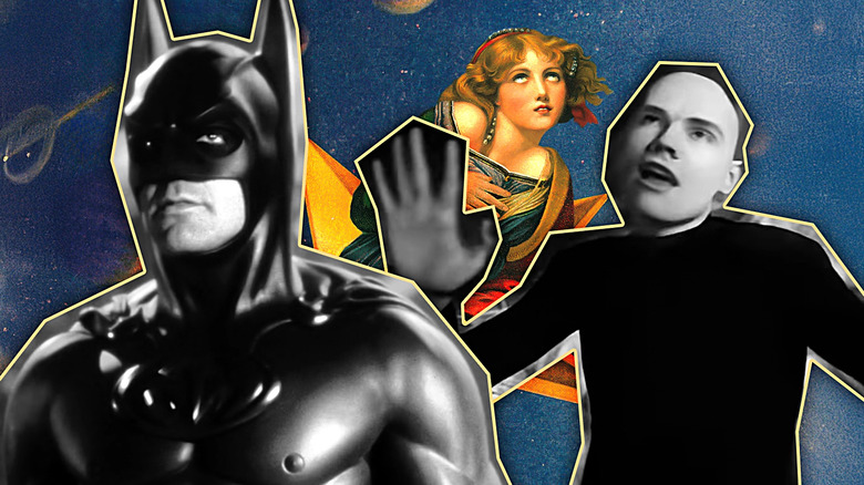 Composite header of George Clooney as Batman in Batman & Robin, Billy Corgan in The End Is the Beginning Is the End music video, and cover art for Mellon Collie and the Infinite Sadness