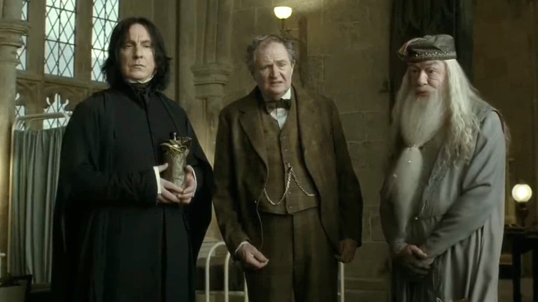 Half-Blood Prince, Snape, Slughorn, and Dumbledore, all looking uncomfortable