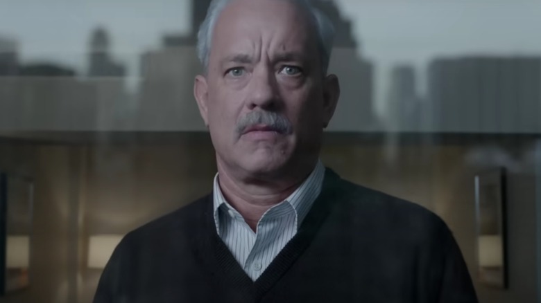 Tom Hanks' Sully Sullenberger looking distraught on Sully