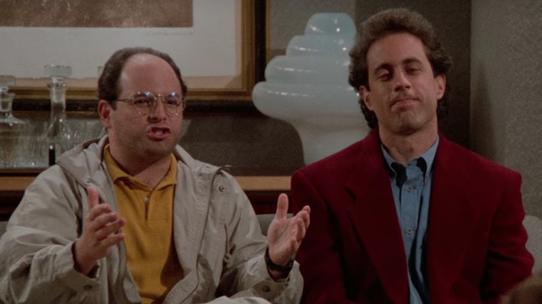Jason Alexander as George Costanza and Jerry Seinfeld pitch an idea in Seinfeld