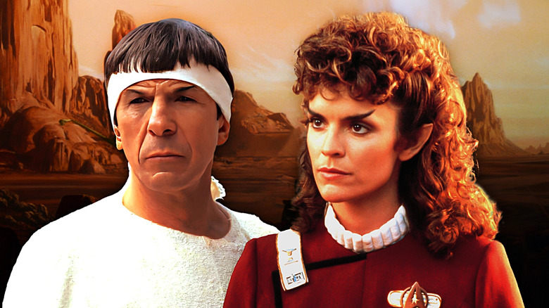 Leonard Nimoy as Spock and Kirstie Alley as Saavik in Star Trek