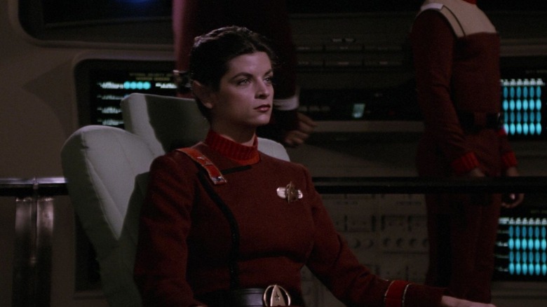 Saavik sitting in the captain's chair in Star Trek II: The Wrath of Khan