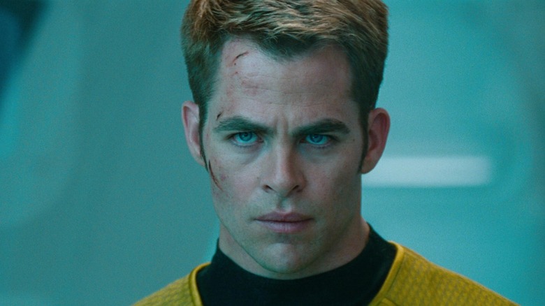Chris Pine as Captain Kirk in Star Trek Into Darkness looking very angry