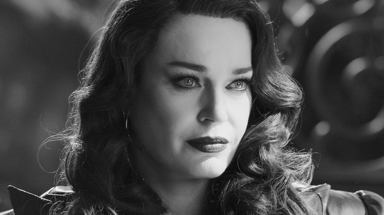Rebecca Romijn as Una on a black and white noir planet in Star Trek: Strange New Worlds