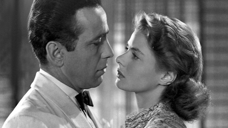 Rick and Ilsa about to kiss in Casablanca
