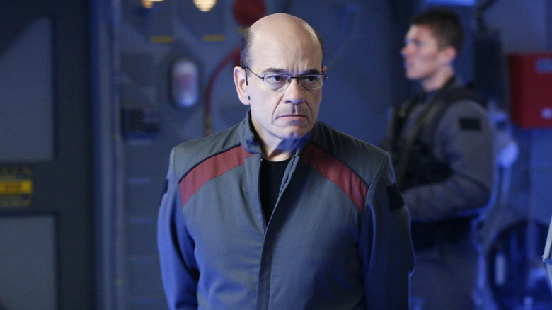 Richard Woolsey, looking unhappy in his uniform, a Stargate scene: Atlantis.