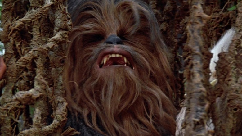 Chewbacca trapped in a giant net in Star Wars: Return of the Jedi
