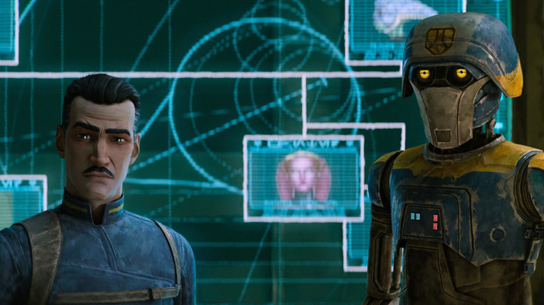 Lawson and Two-Boots looking over evidence at their police precint in Maul: Shadow Lord