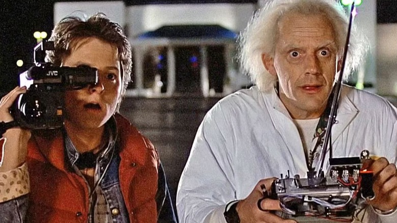 Marty and Doc Brown watch the DeLorean in Back to the Future