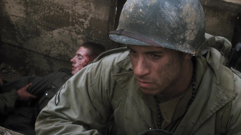 Vin Diesel as Adrian Caparzo surveying the aftermath of D-Day in Saving Private Ryan