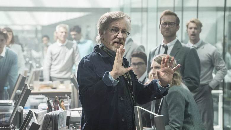 Steven Spielberg directing a scene on the set of Ready Player One