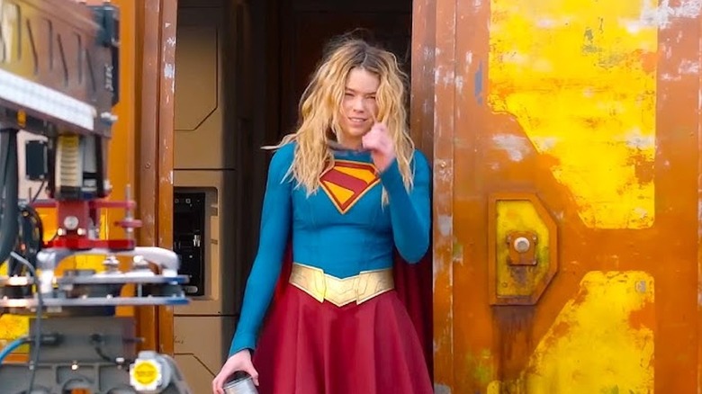 Milly Alcock flaunts Kara Zor-El's super suit on the set of Supergirl