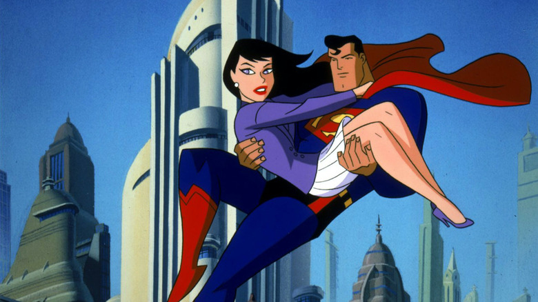 Superman saving Lois in Superman: The Animated Series
