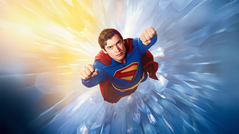 Poster for Superman (2025) of David Corenswet as Superman flying