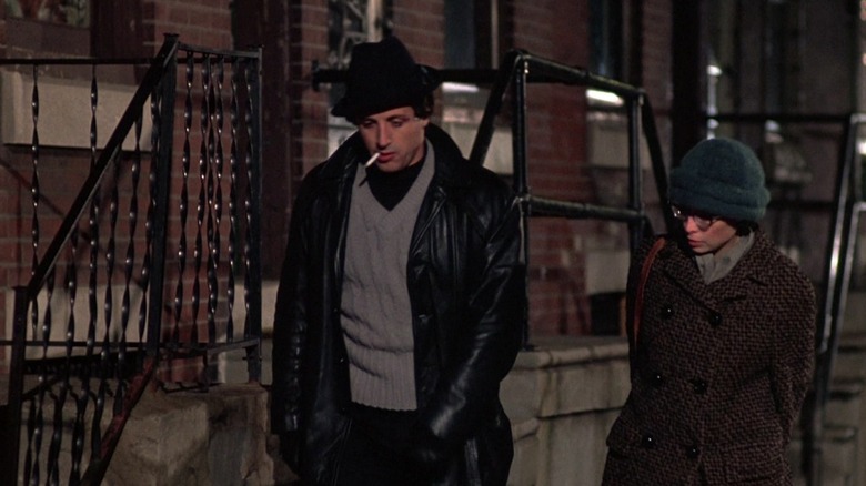 Sylvester Stallone's Rocky with Talia Shire's Adrian outside his apartment in Kensington, Philadelphia