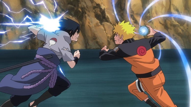 Naruto and Sasuke fighting in Naruto