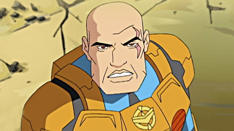 Gus Bonner looking up with a scar on his face in Stargate Infinity