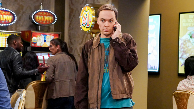Sheldon on the phone at a casino on The Big Bang Theory