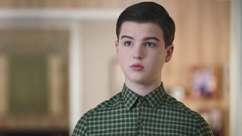 Young Sheldon looking at someone confused on Young Sheldon