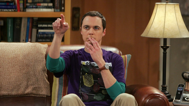 Sheldon pointing at something on The Big Bang Theory