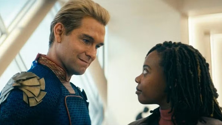 Homelander (Anthony Starr) and Sister Sage (Susan Weyward) looking at each other on "The Boys"