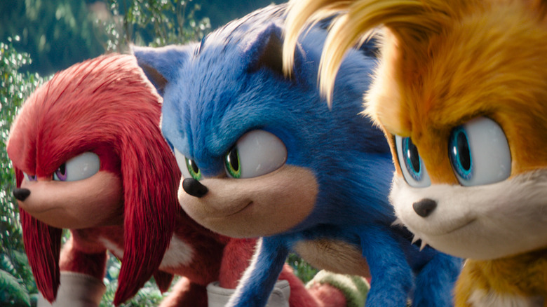Knuckles, Sonic e Tails se preparando para correr em Sonic the Hedgehog 3