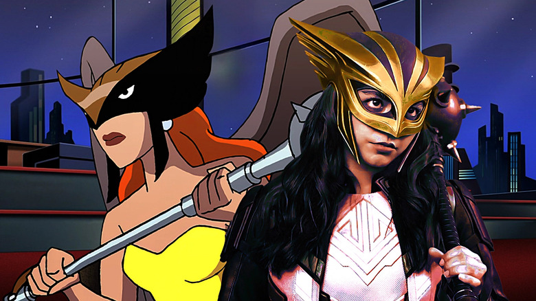 Hawkgirl from the Justice League cartoon next to Isabela Merced as Hawkgirl from Superman