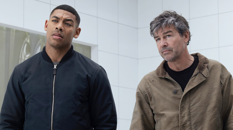 Kyle Chandler's Hal Jordan and Aaron Pierre's John Stewart stand side by side in Lanterns