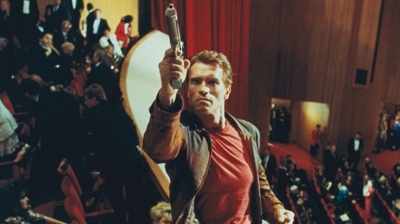 Arnold Schwarzenegger as Jack Slater in Last Action Hero.