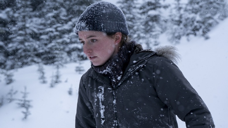 Abby wearing a hat in the snow on The Last of Us