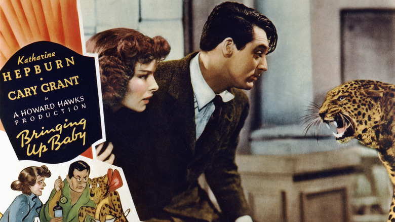 Katharine Hepburn and Cary Grant star in "Bringing Up Baby"